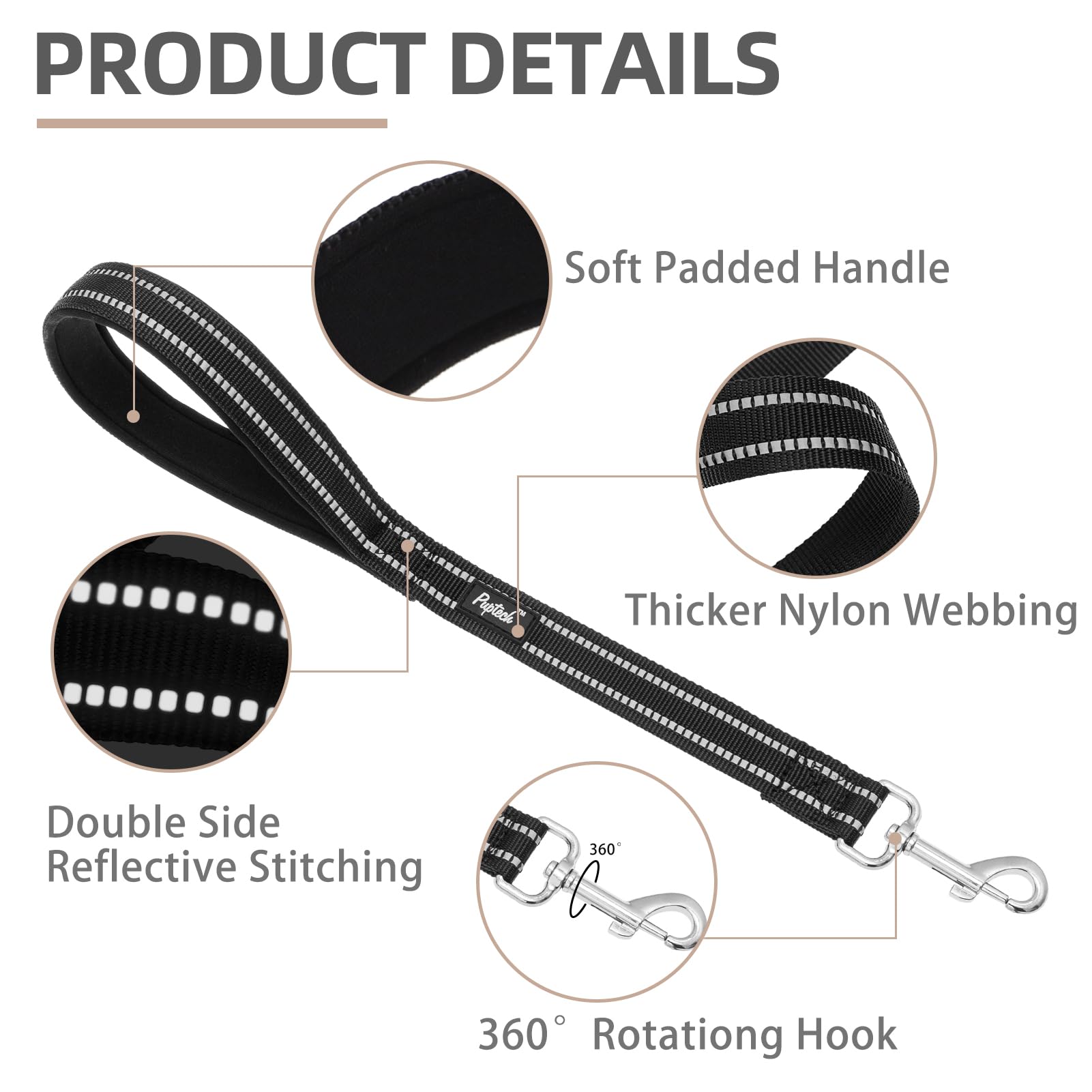 PUPTECK reflective dog leash red 2-5ft for versatile outdoor strolls.