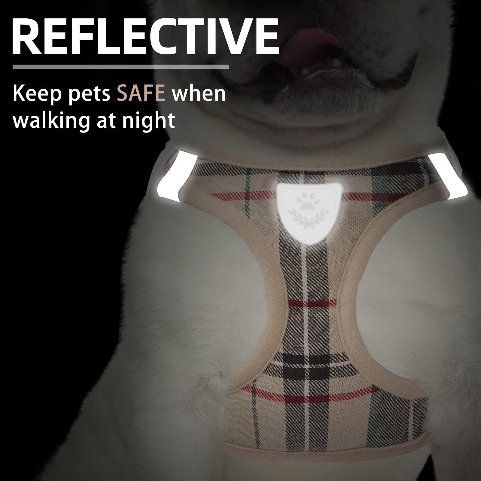 PUPTECK reflective plaid-pattern harness for nighttime visibility and style