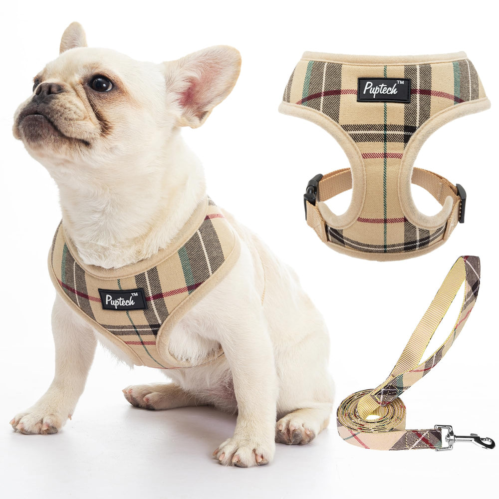 PUPTECK soft mesh harness beige front view, breathable comfort for all-day wear