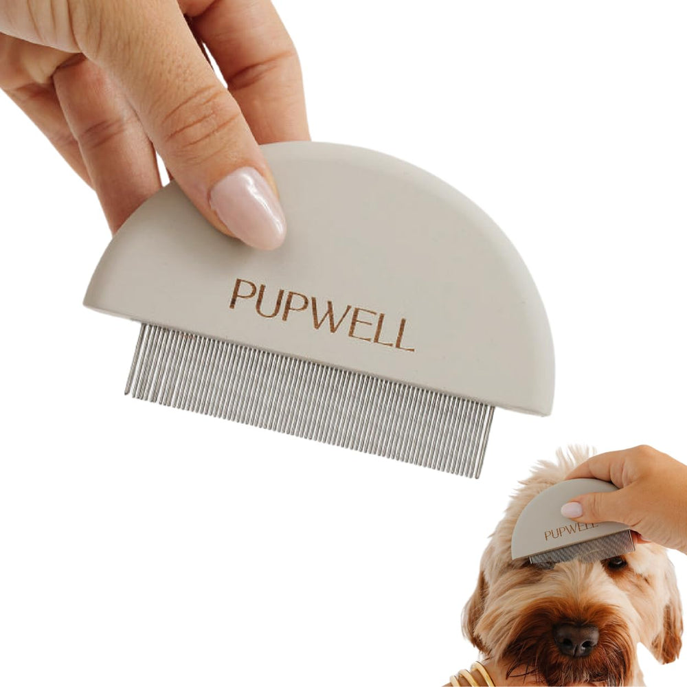 Pupwell Detailer Comb shows tear-stain care around the eye area.