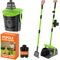 Pupzle dog pooper scooper with 40-inch handle for easy yard cleanup