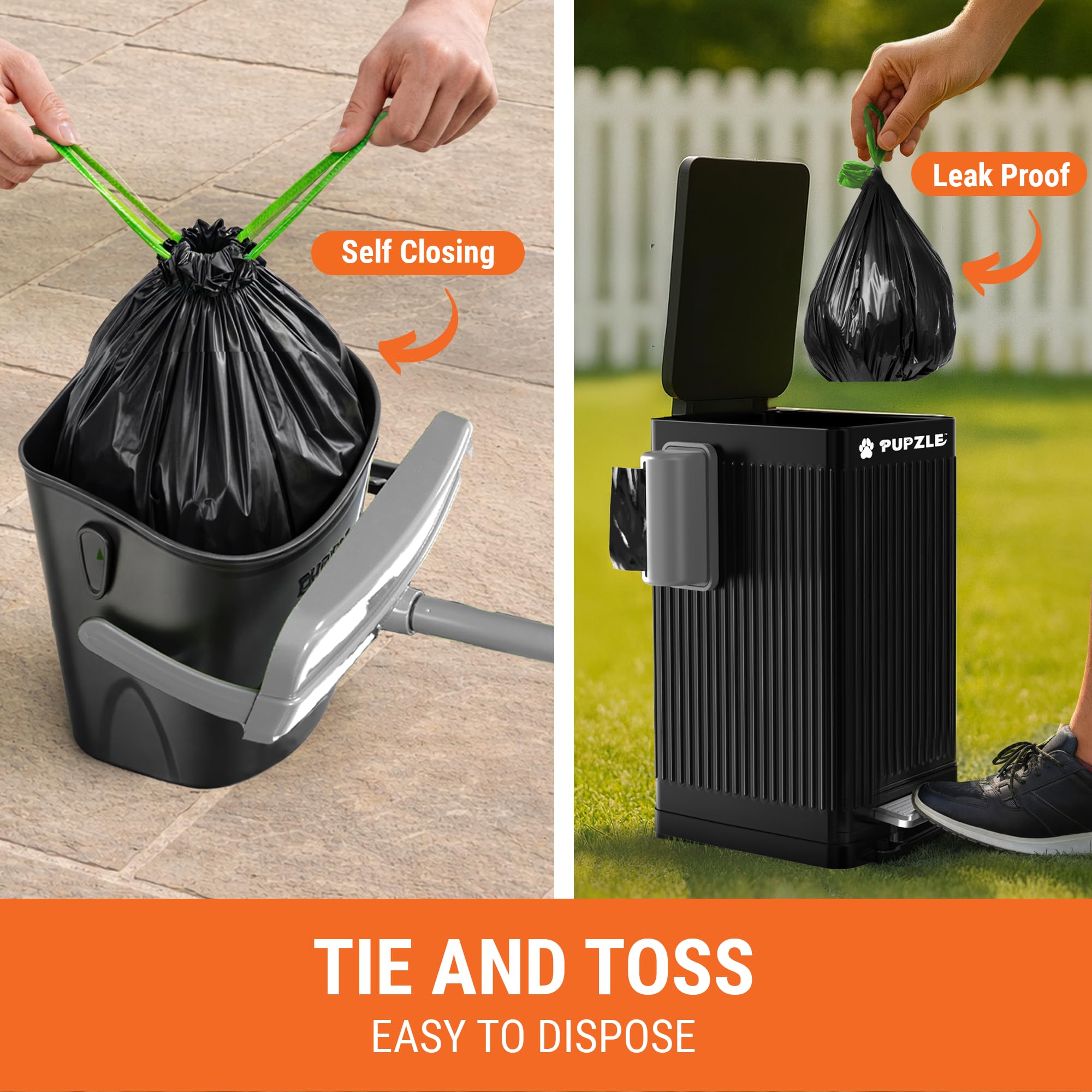 Pupzle odor-blocking swivel lid helps contain odors between cleanups.