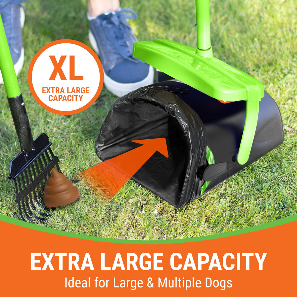 Pupzle rust-resistant steel rake for quick, one-pass waste collection
