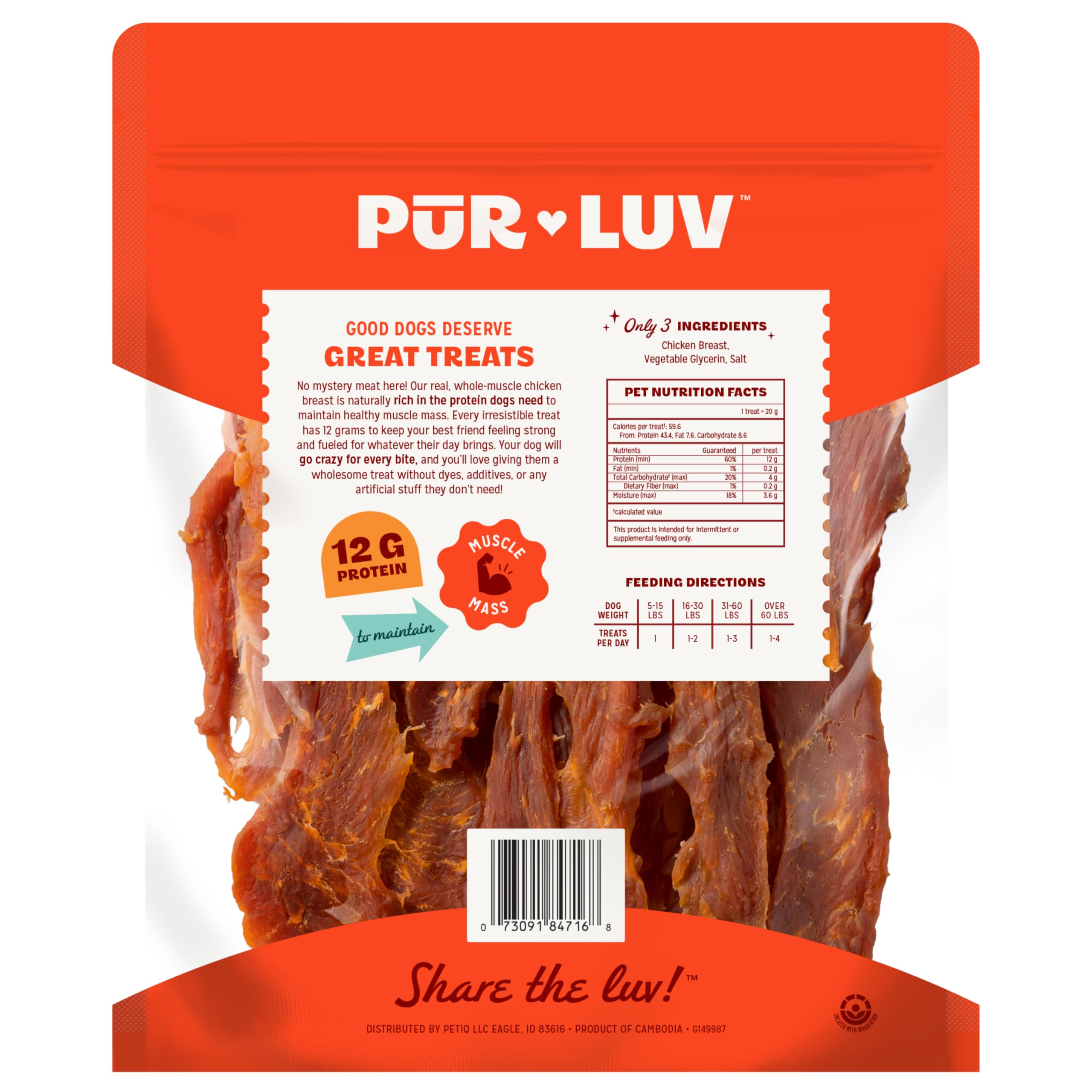Pur Luv chicken jerky dog chews during playtime support natural chewing instinct.