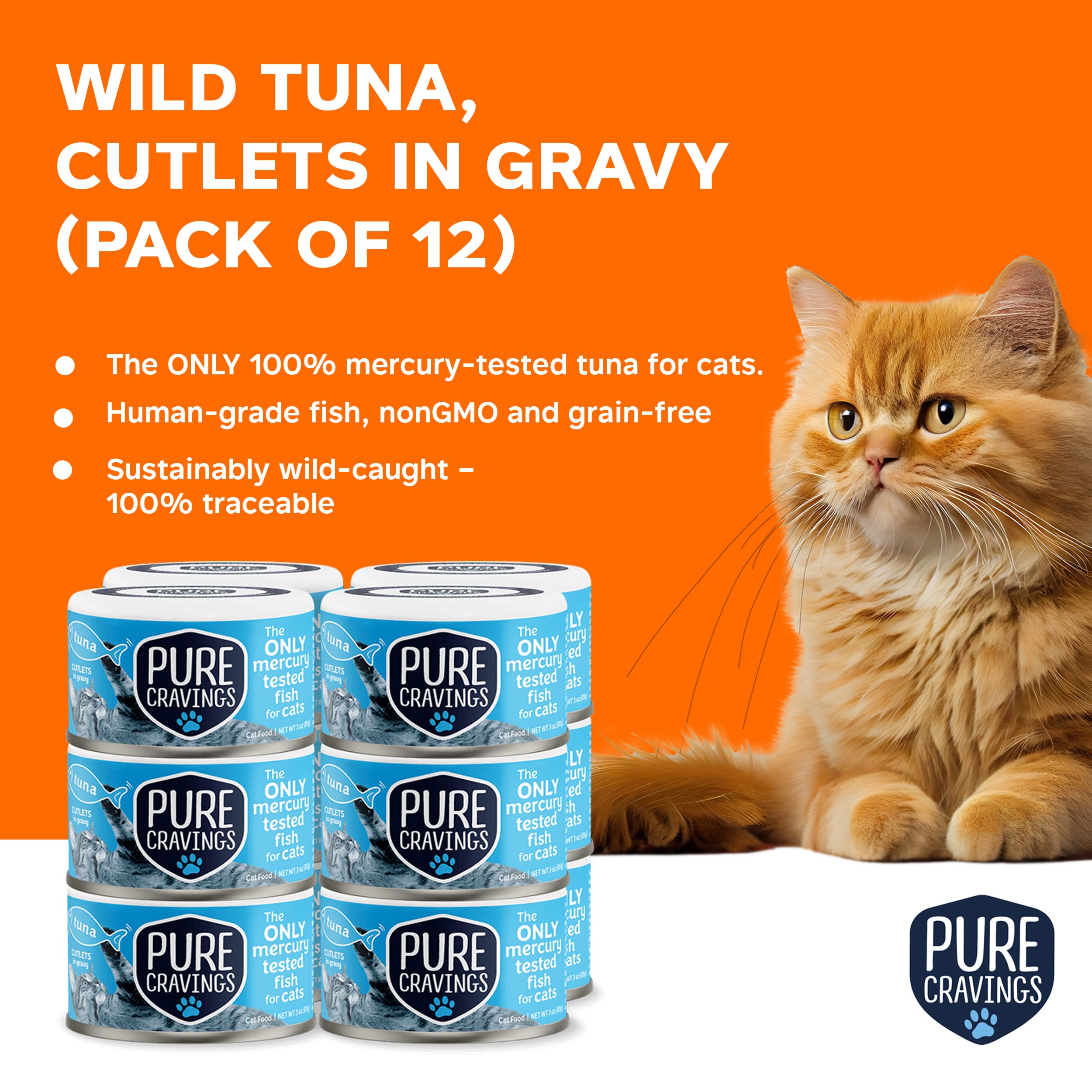 Pure Cravings cat enjoying tuna in gravy in a serving bowl.