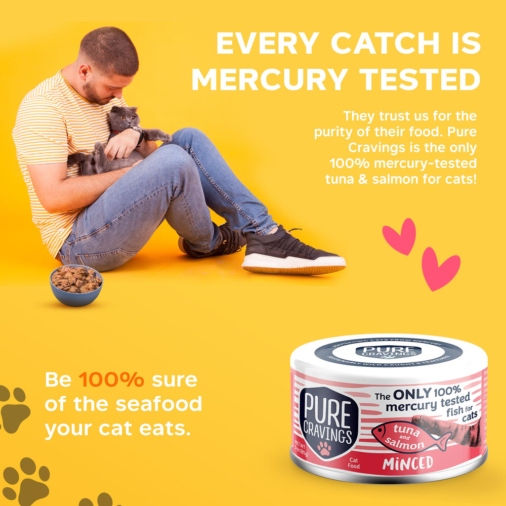 Open can image showing moist, protein-rich seafood mix from Pure Cravings.