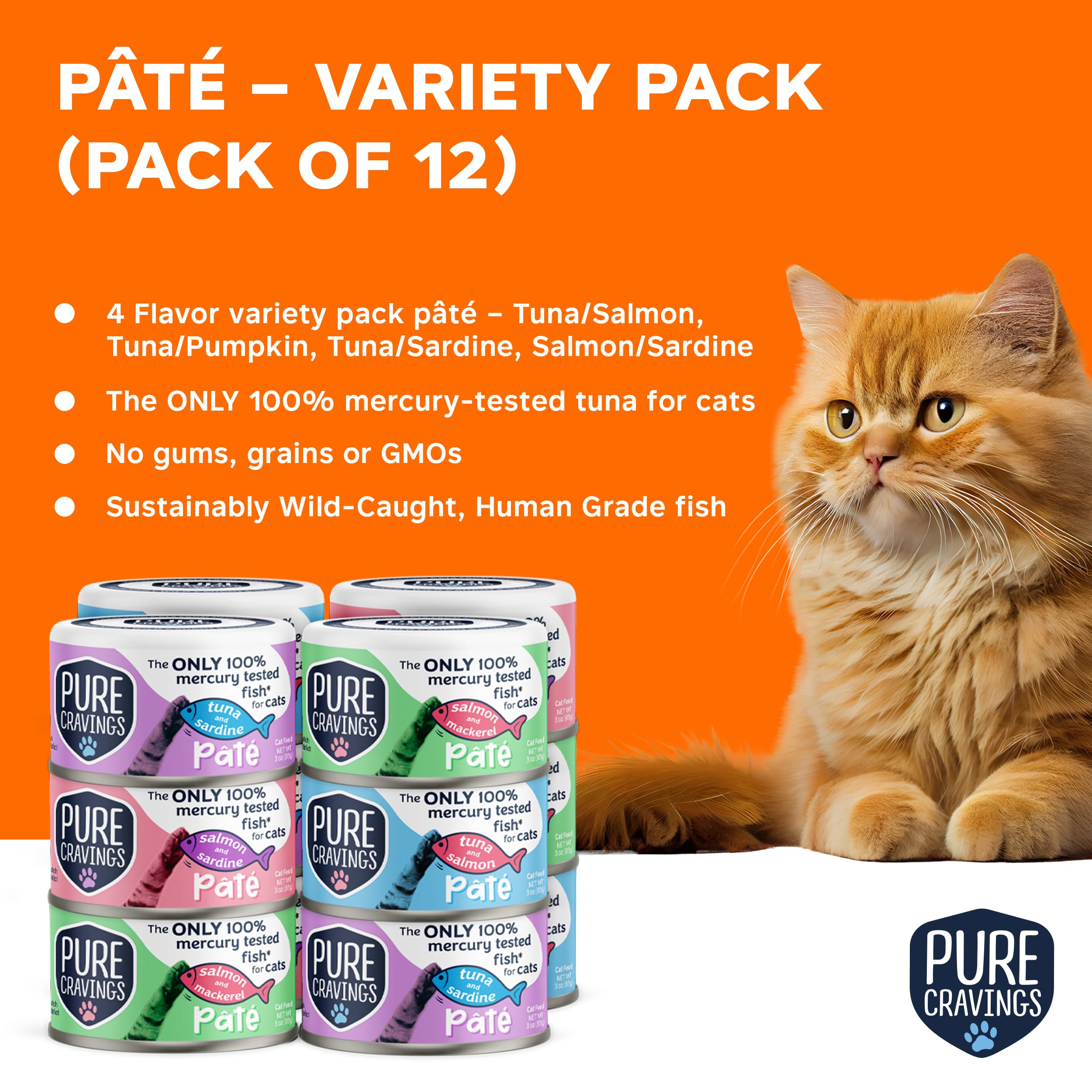 Pure Cravings Pate Tuna-Salmon serving highlights rich protein for felines