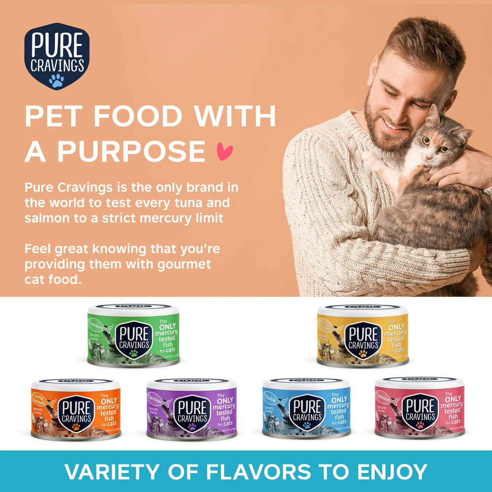 Pure Cravings sustainably wild-caught label signals responsible sourcing for cats.