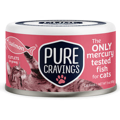 Pure Cravings salmon cutlets in gravy, a tasty protein-rich meal for cats.