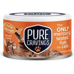 Pure Cravings tuna and salmon wet cat food can with gravy for cats