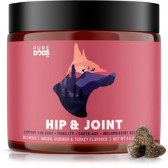 Pure Dogs Hip & Joint chews bottle pour for easy daily dosing.