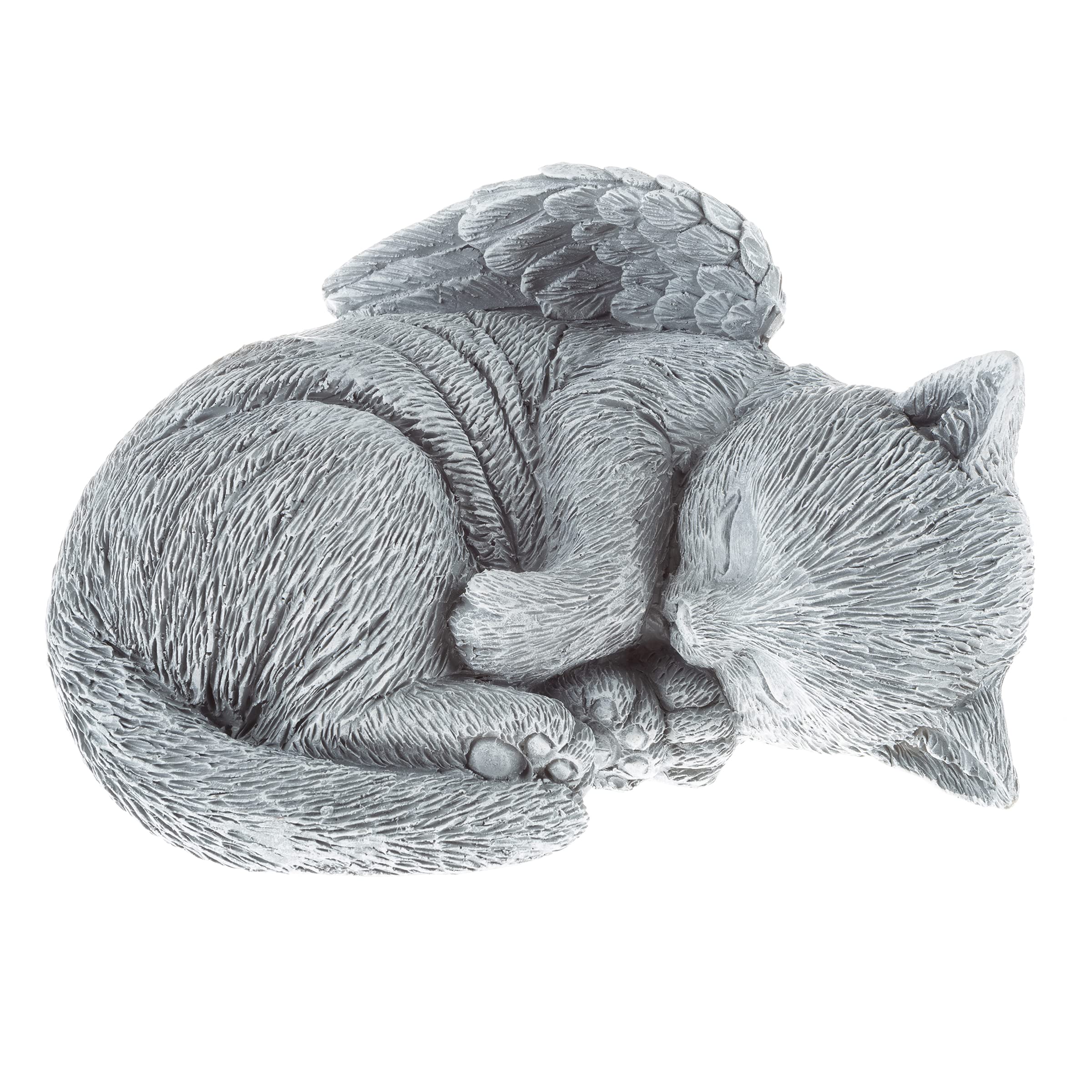Pure Garden cat memorial stone with sleeping kitten and angel wings for remembrance.