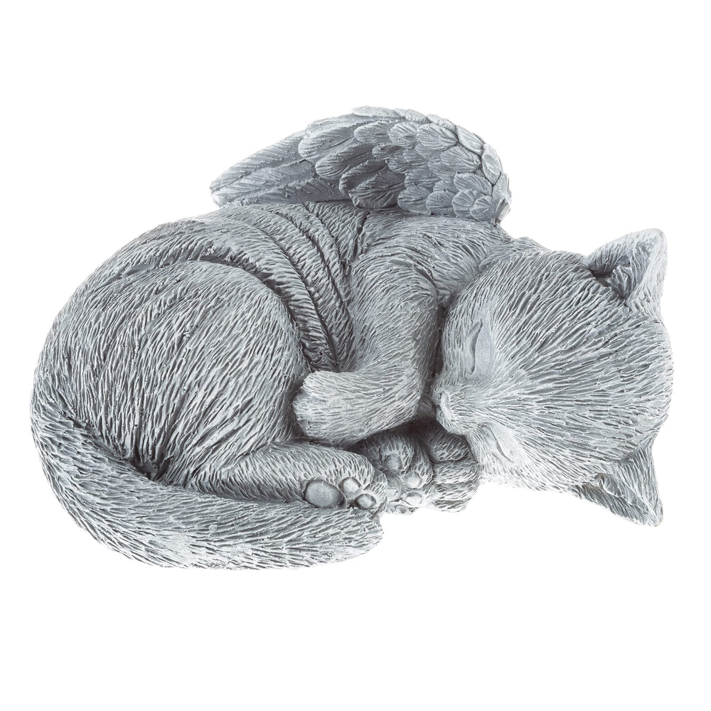 Pure Garden cat memorial stone with sleeping kitten and angel wings for remembrance.
