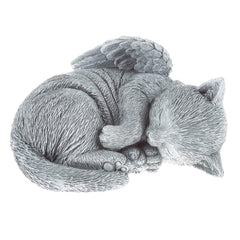 Pure Garden cat memorial stone with sleeping kitten and angel wings for remembrance.