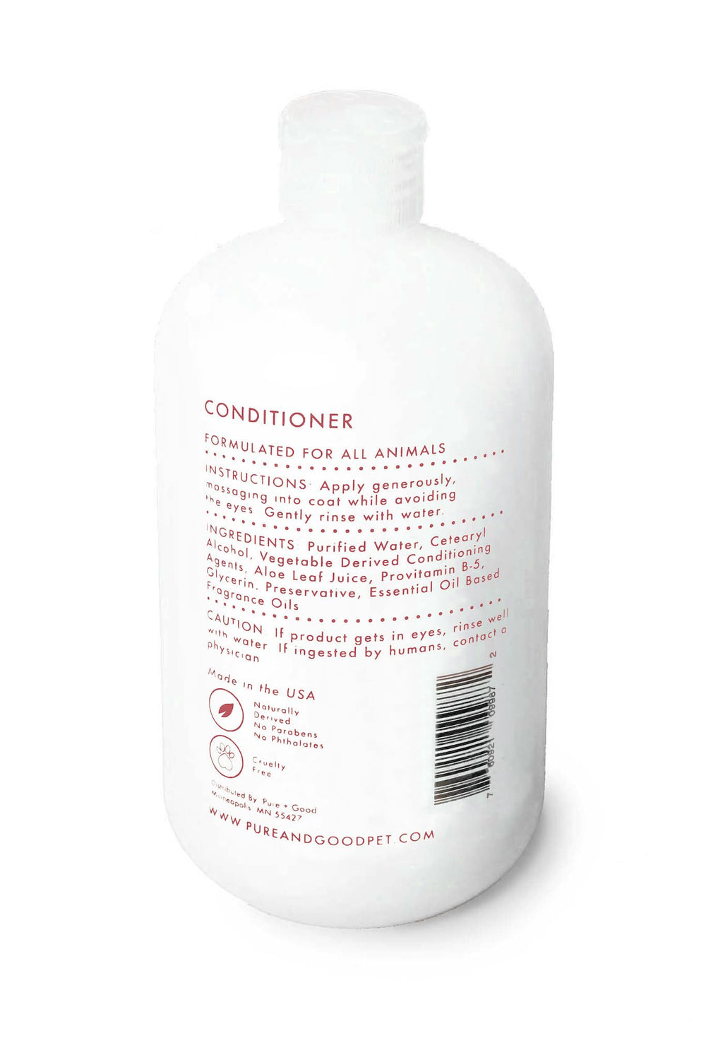 Pure + Good pet conditioner bottle with sandalwood and coconut for smooth coats.