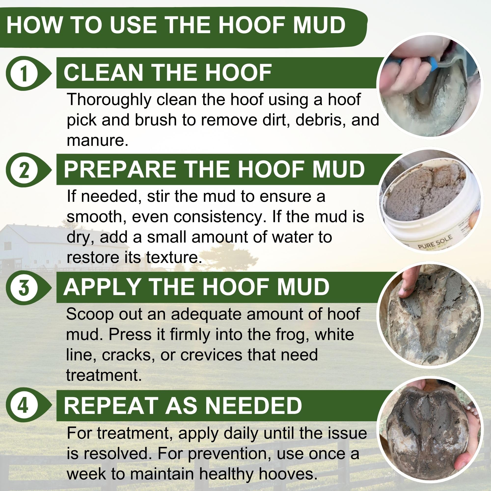 Pure Sole Hoof Clay spreading over the sole to protect in wet, muddy conditions.