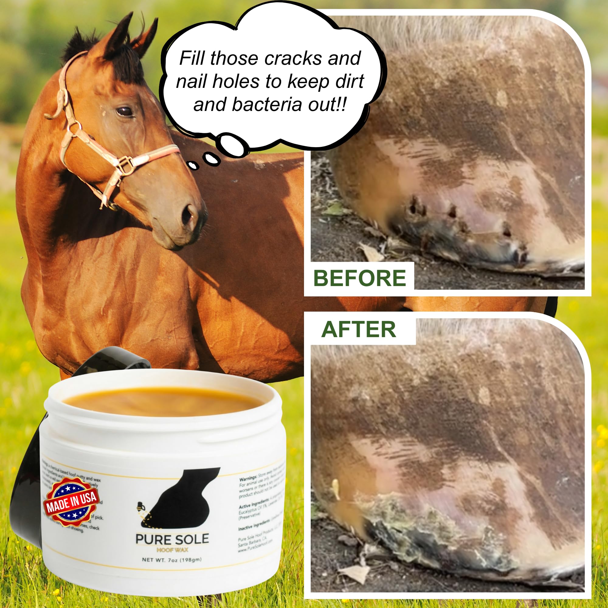Applying Pure Sole Hoof Wax to cracks to seal and protect the hoof.