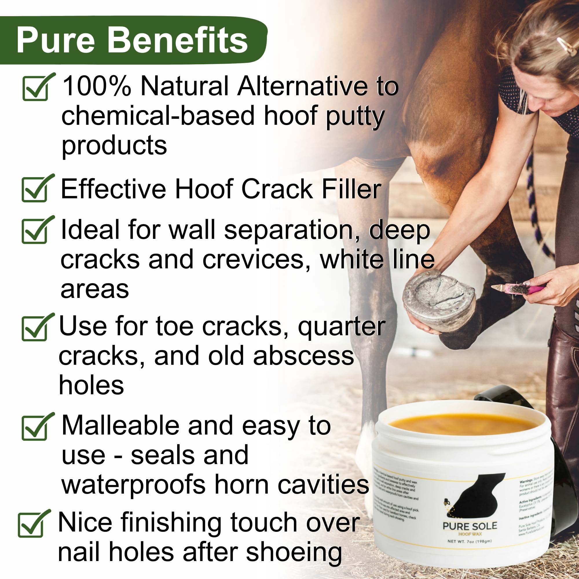 Pure Sole Hoof Wax shown as a malleable texture ready for crack filling.
