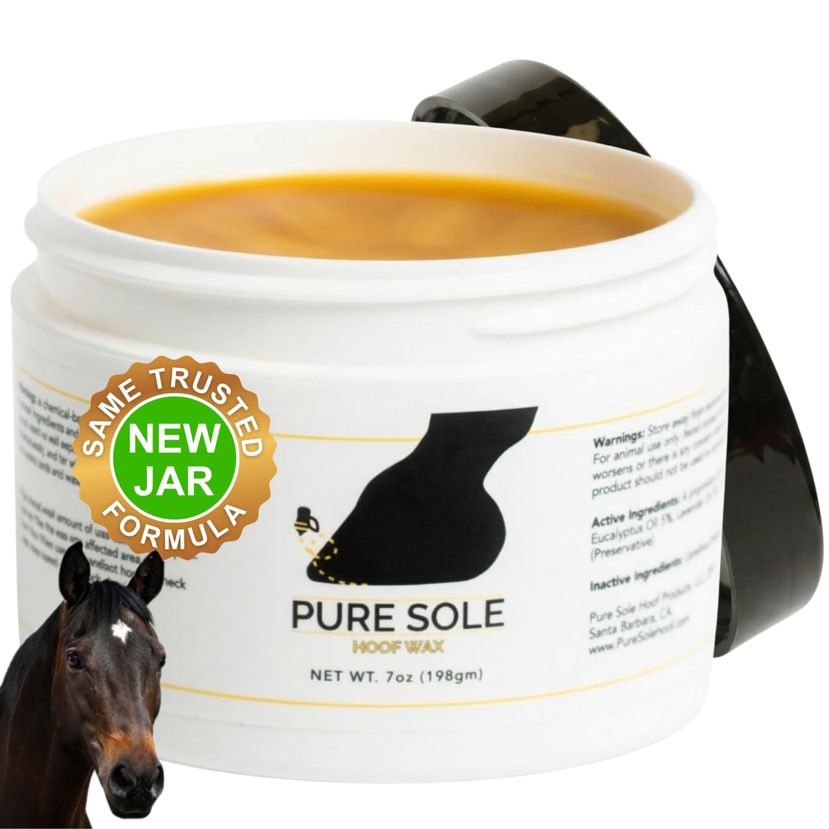 Pure Sole Hoof Wax packaging prepared for at-home hoof care and protection.