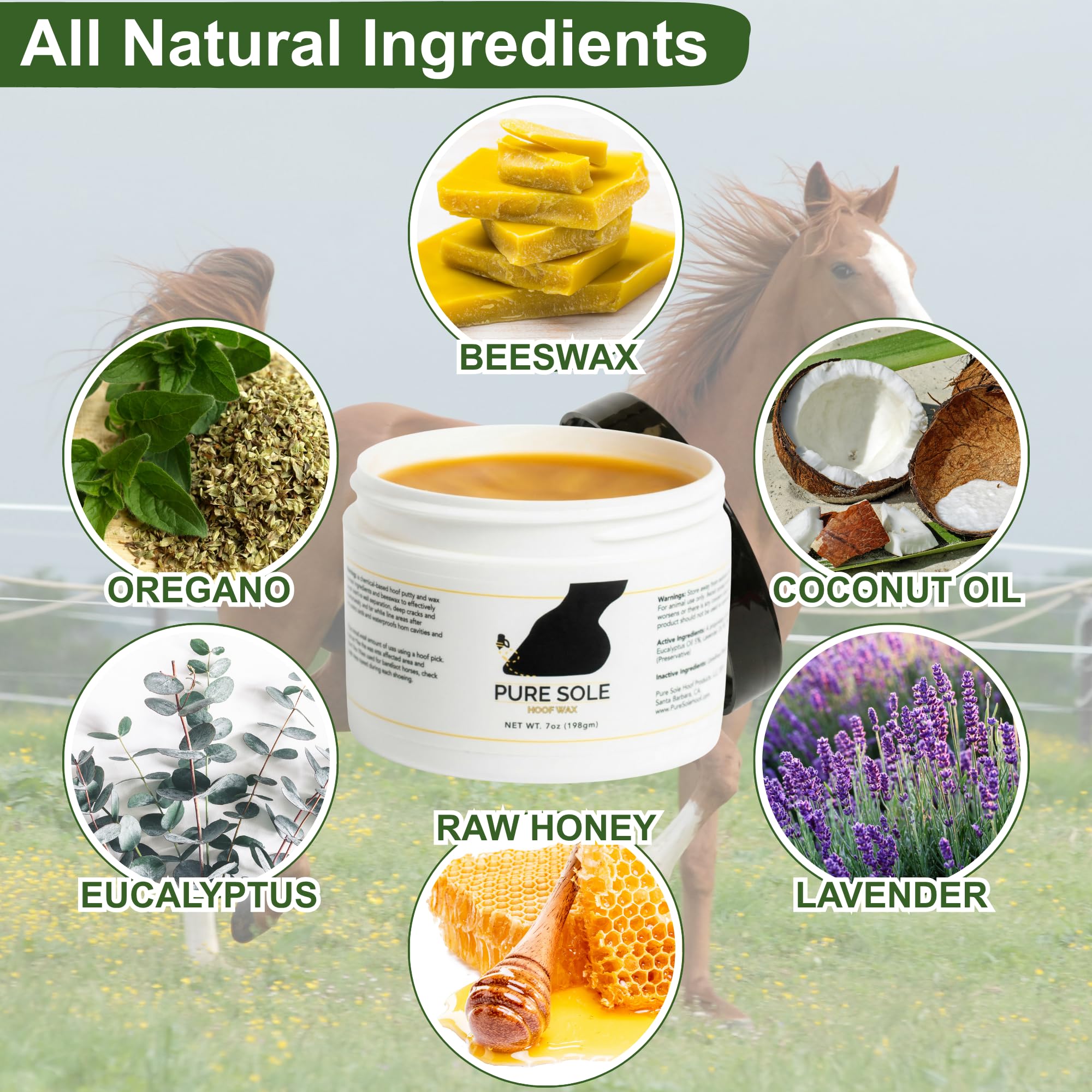 Pure Sole Hoof Wax applied to a hoof to shield from weather and debris.
