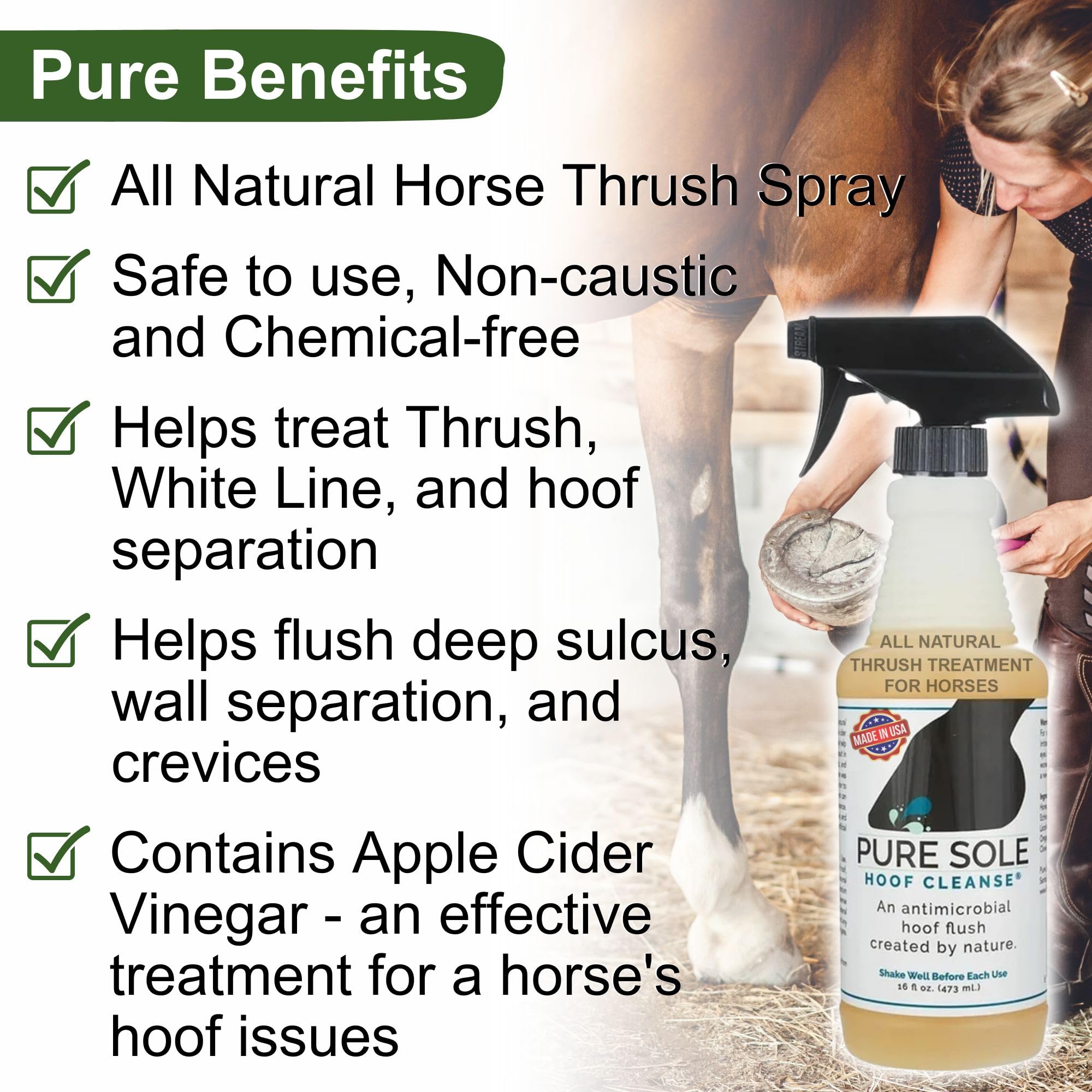 Pure Sole Thrush Spray in action applying to a horse hoof