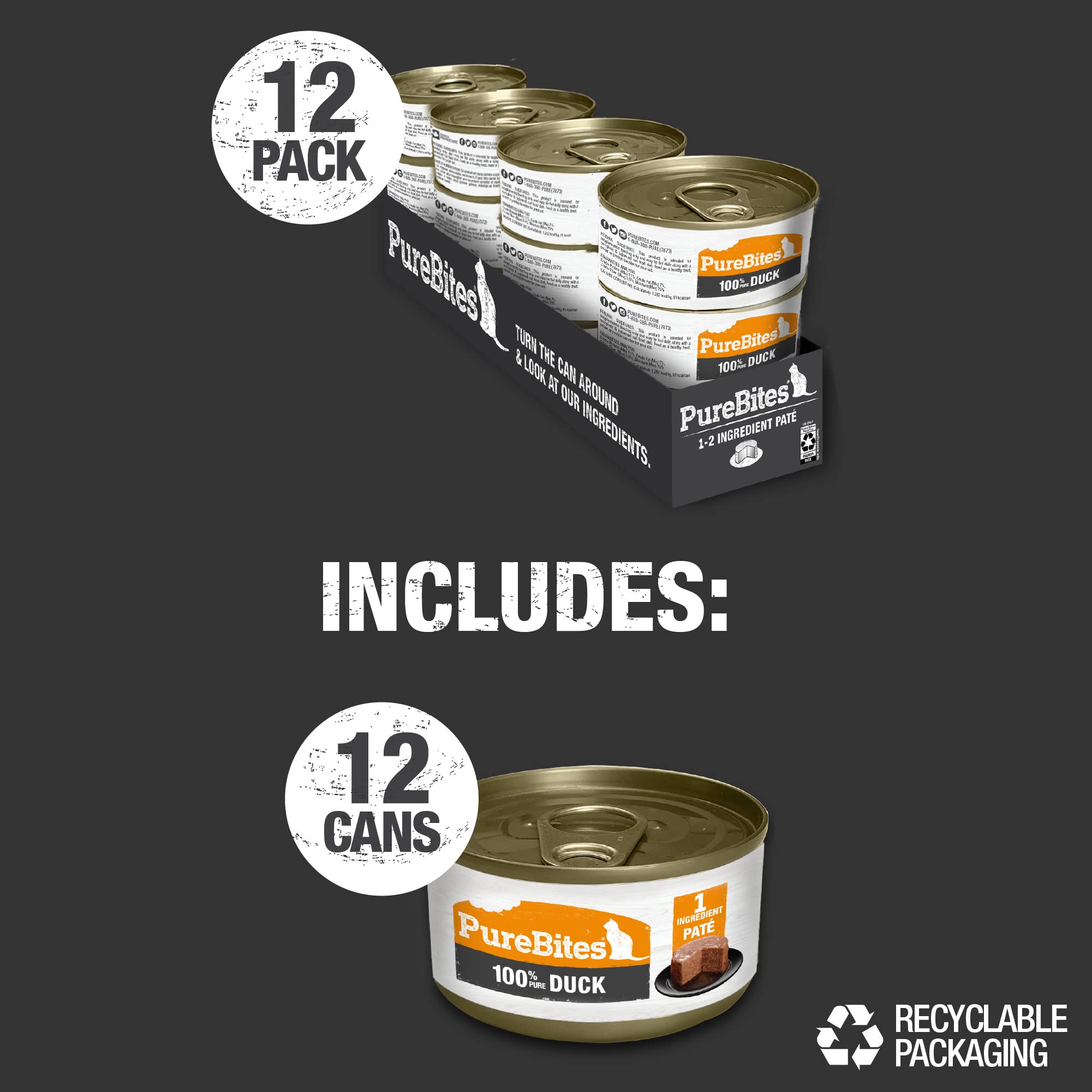 PureBites 12-can case display, convenient for stocking the pantry.