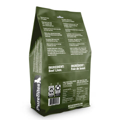 PureBites beef freeze-dried treats USA-made label closeup, quality and safety emphasis