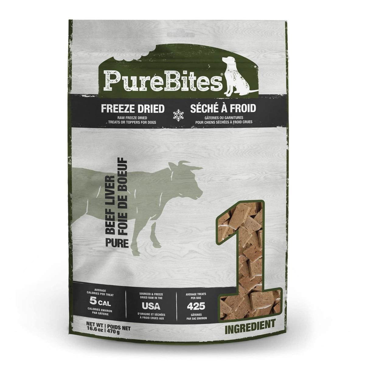PureBites Beef Liver Freeze-Dried Treats bag front, high-protein snack