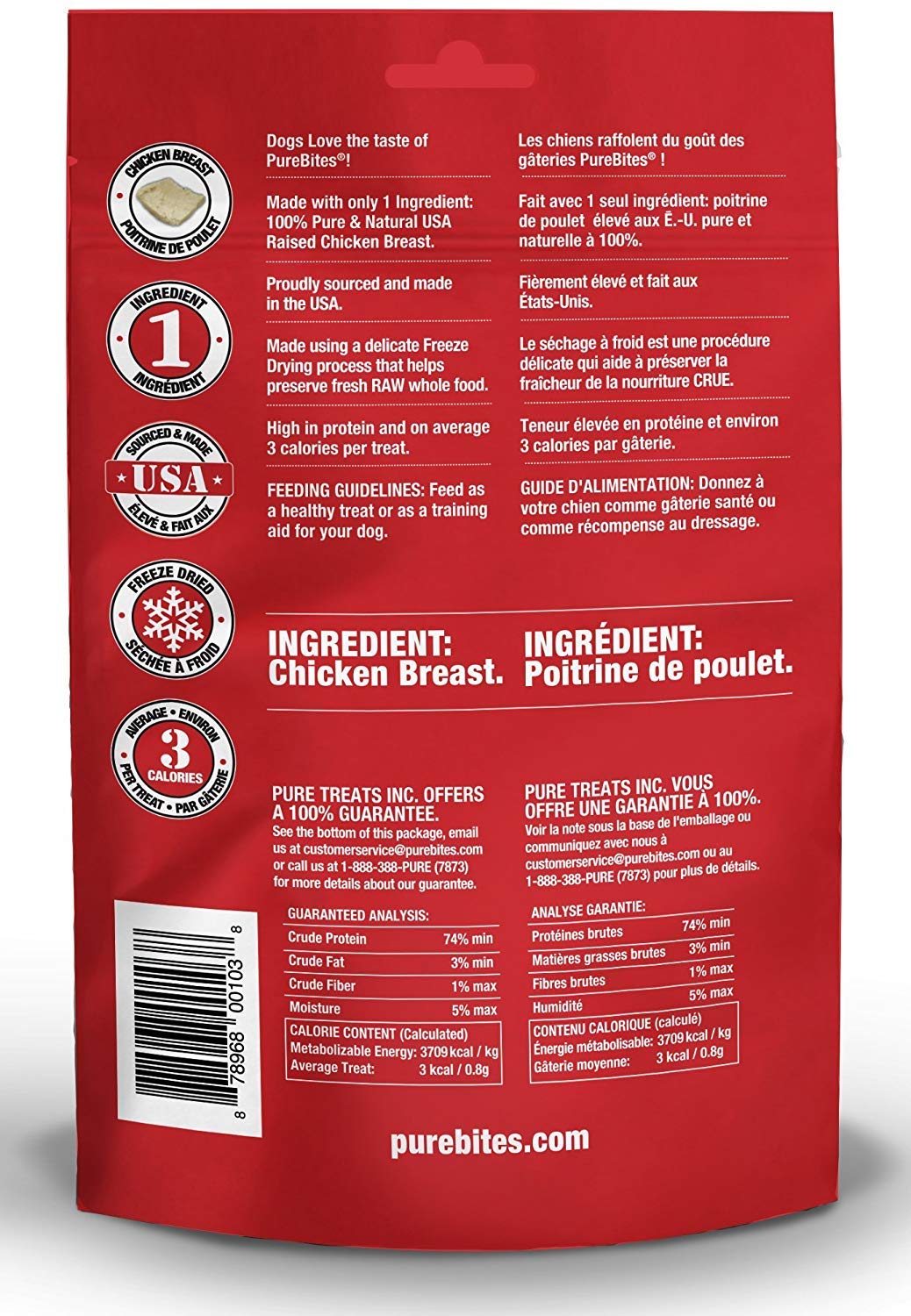 PureBites chicken breast freeze dried dog treats aroma highlighting natural scent.