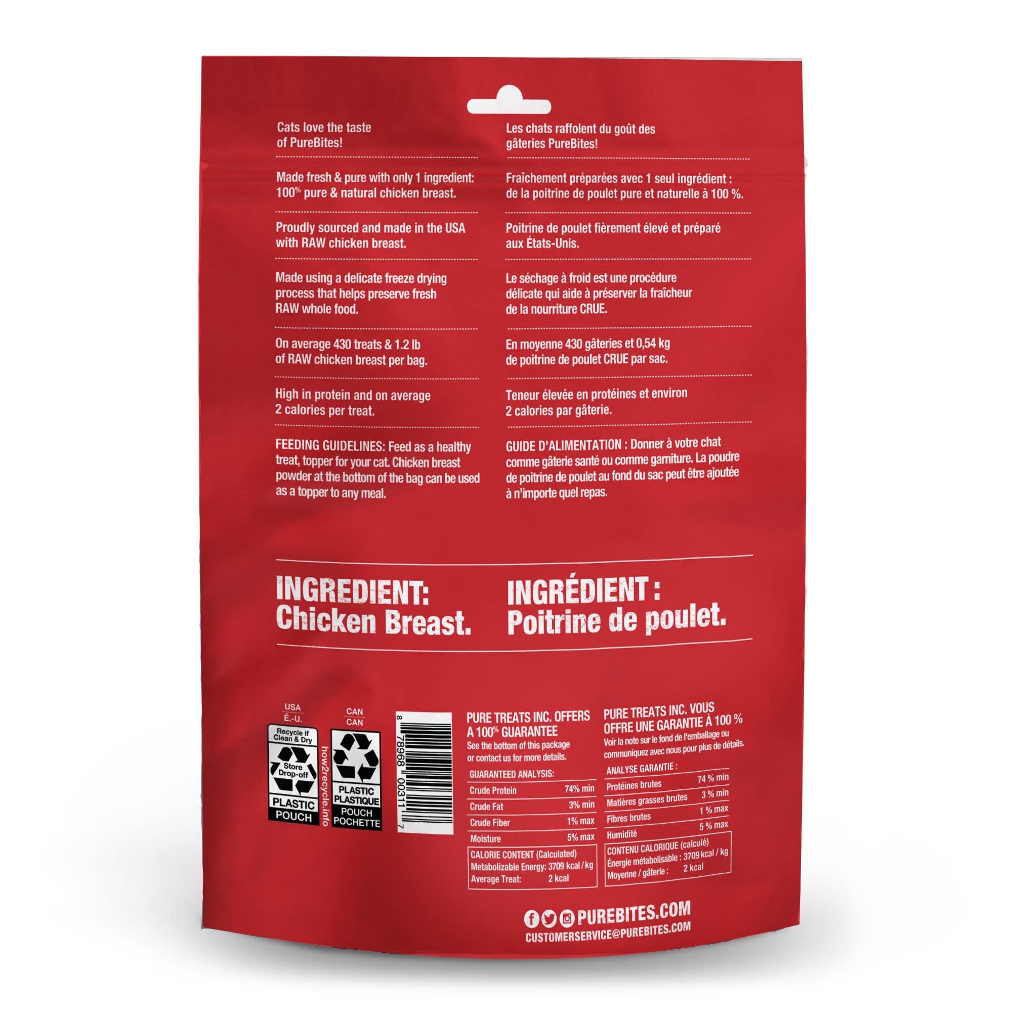 PureBites chicken breast pieces on serving dish, low-calorie cat snack