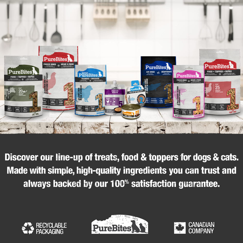 PureBites Chicken Breast treat with recyclable packaging, puppy-friendly and travel-ready.