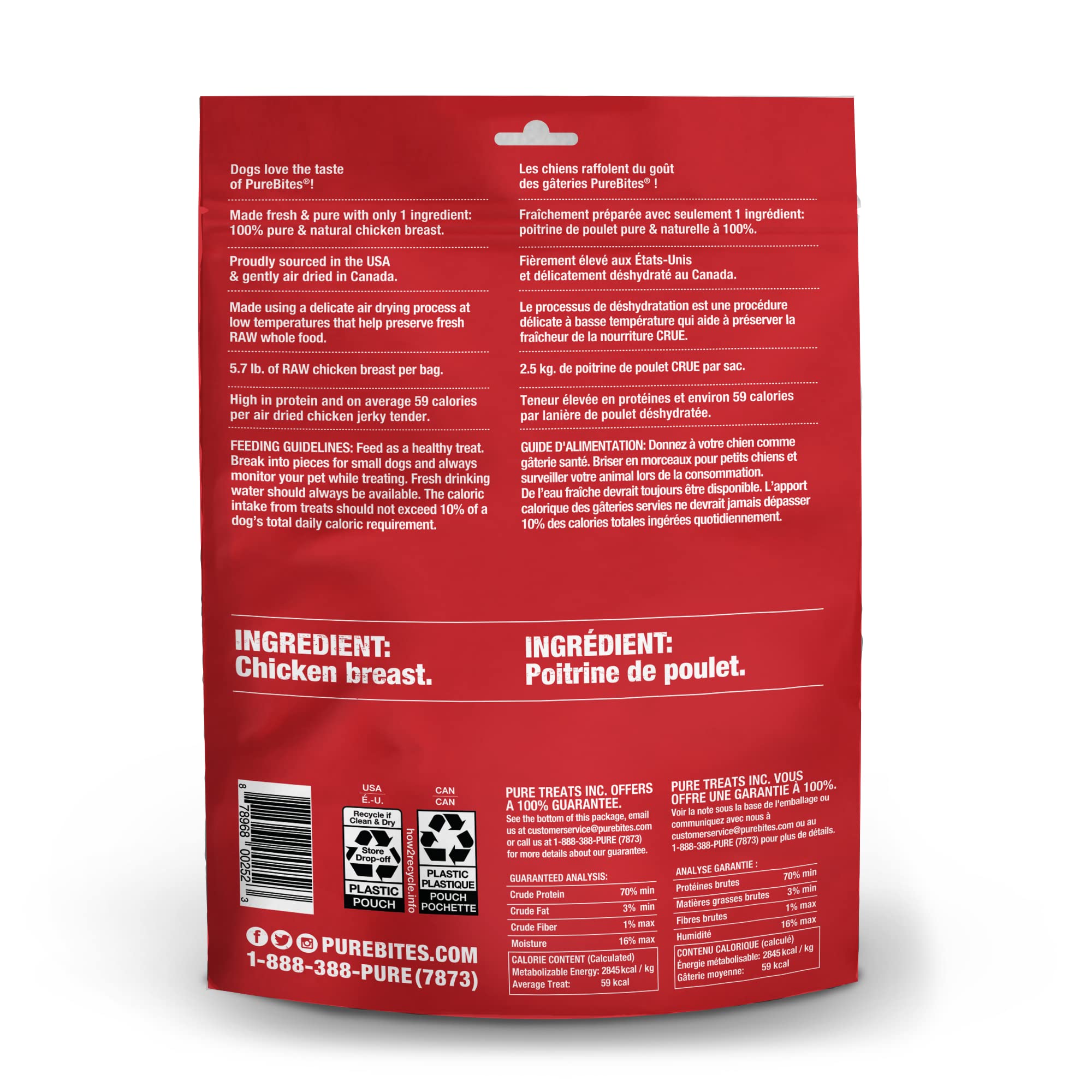 PureBites chicken jerky close-up emphasizes single-ingredient protein for dogs