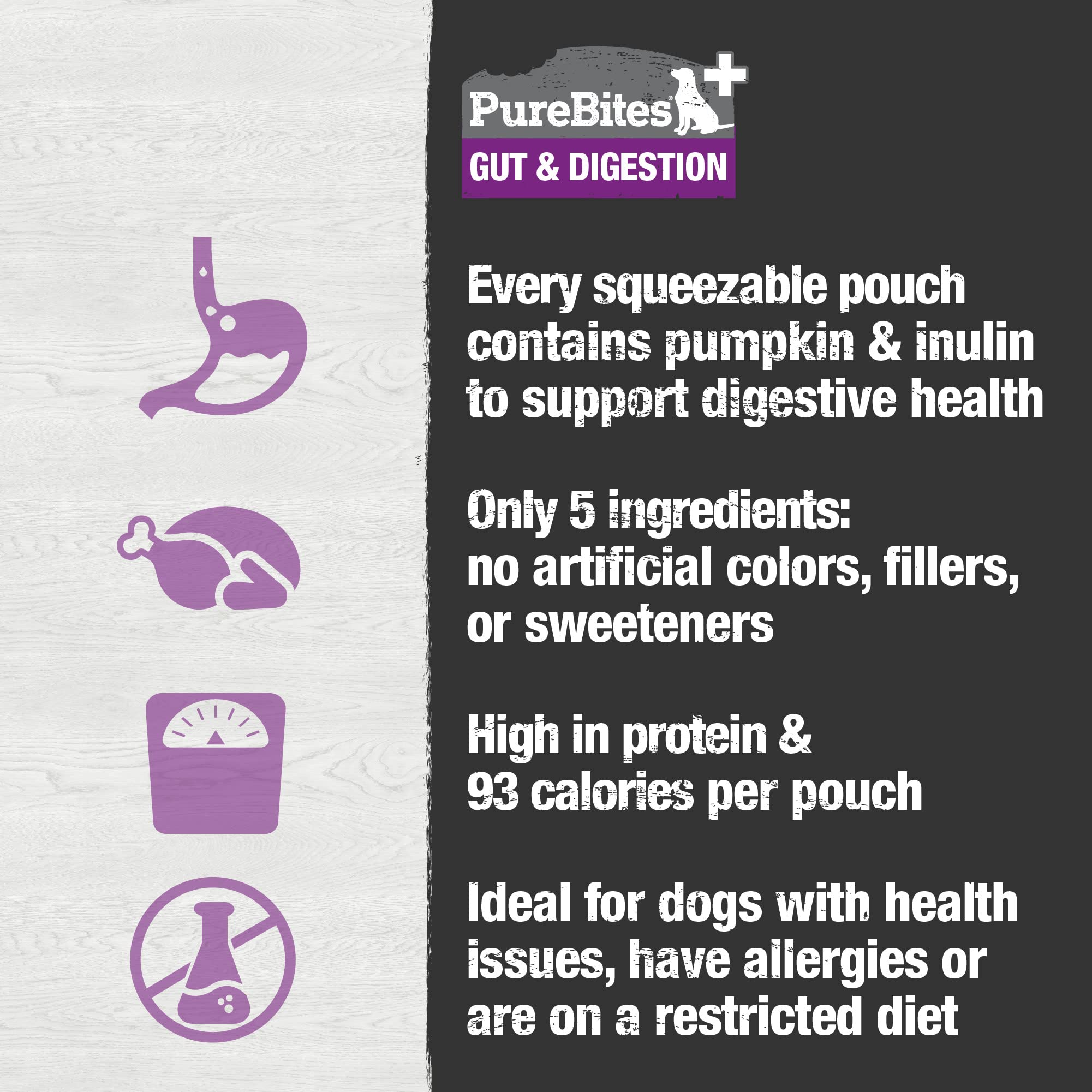 PureBites Plus Squeezables 71g ingredients label visible for clean sourcing