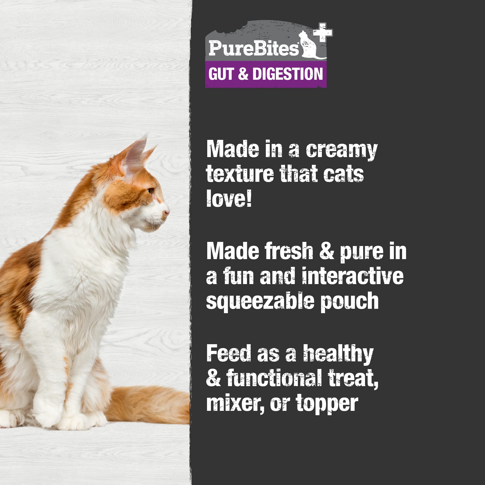PureBites Plus Squeezables ingredient label closeup showcases a five-ingredient blend.