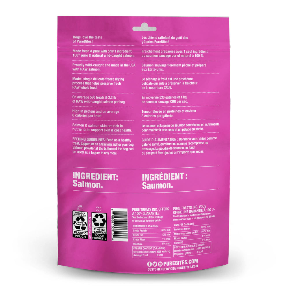 PureBites ingredients panel shows 1-ingredient, salmon-only nutrition