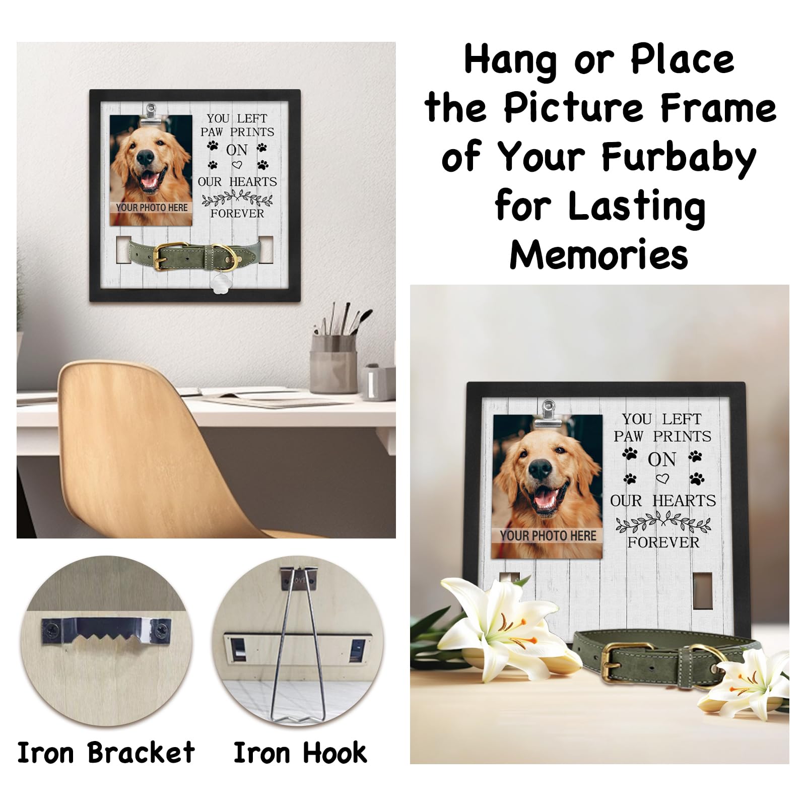 PUREFLY frame back shows metal brackets and hooks for easy hanging