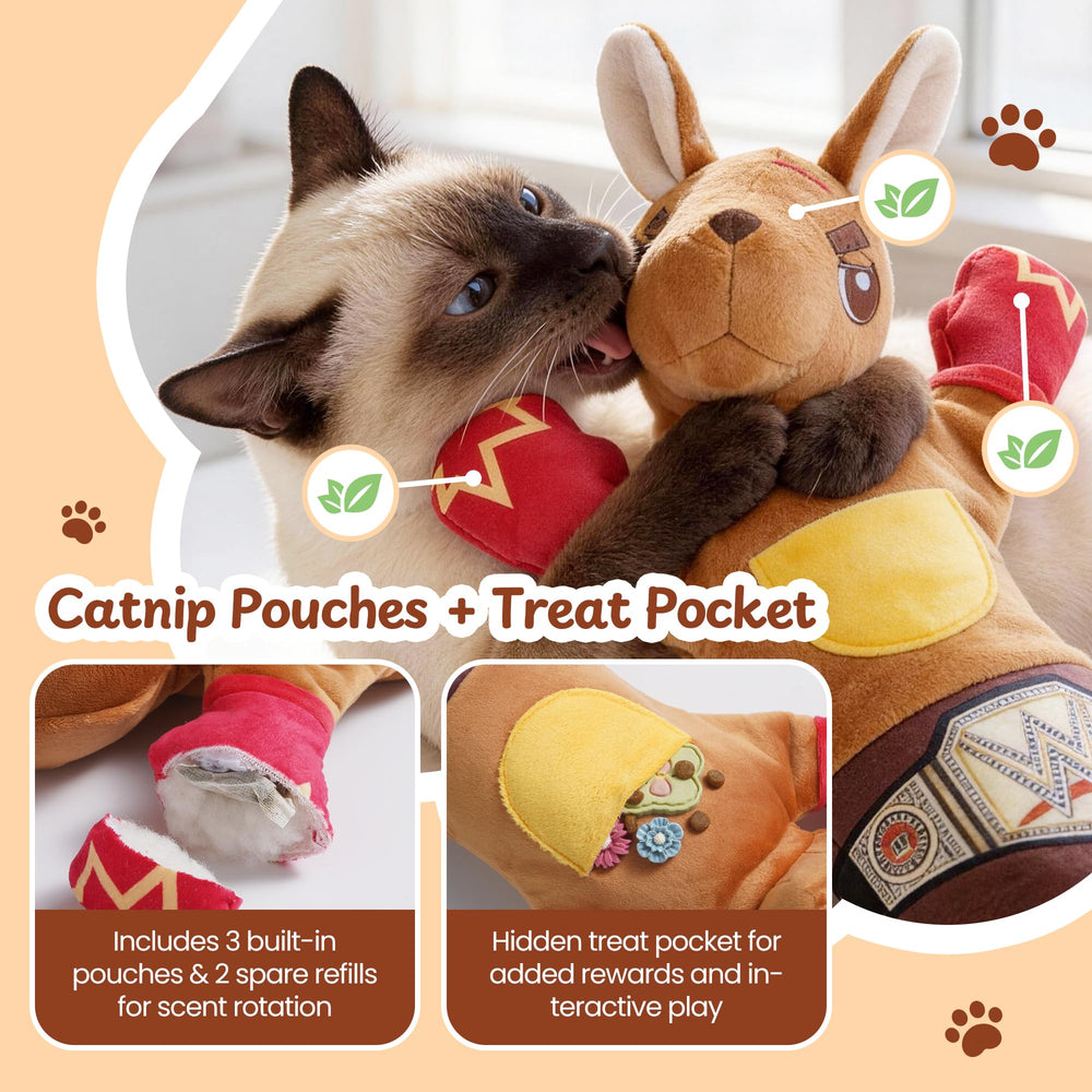 PURETOY Cat Wrestling Glove with built-in catnip pouches for repeat engagement.