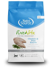 PureVita grain-free chicken and peas entree dry cat food bag for everyday feline feeding.