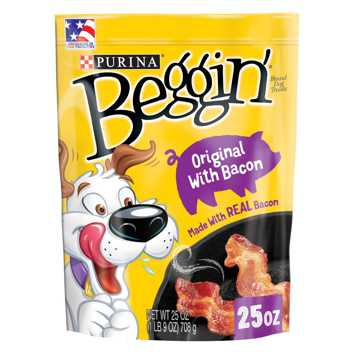 Purina Beggin' Strips original bacon texture close-up—promotes easy chewing and appetite appeal