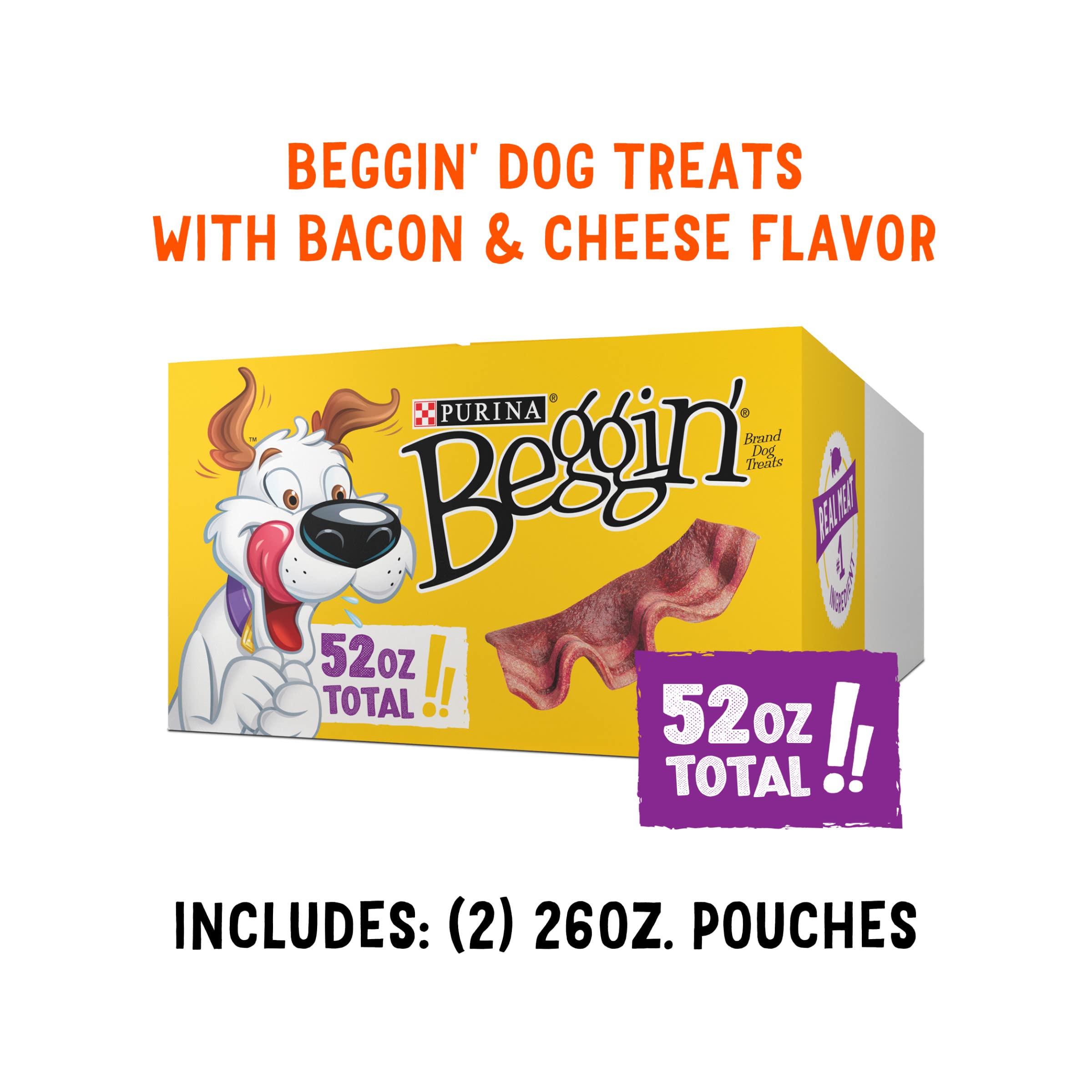 Purina Beggin' Strips pack of two 26 oz pouches for convenient use.