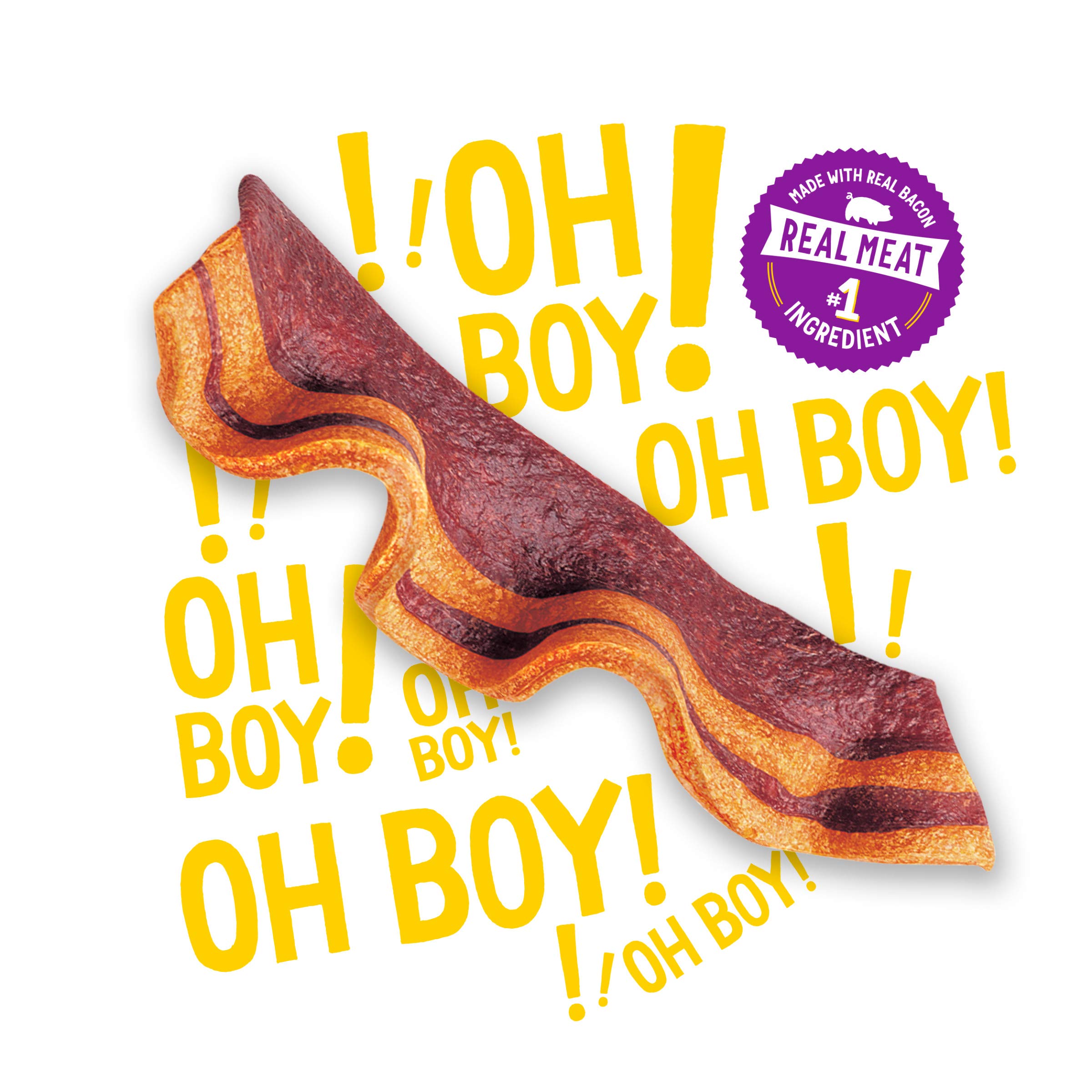 Purina Beggin' Strips real meat bacon-cheese flavor treats with irresistible aroma.
