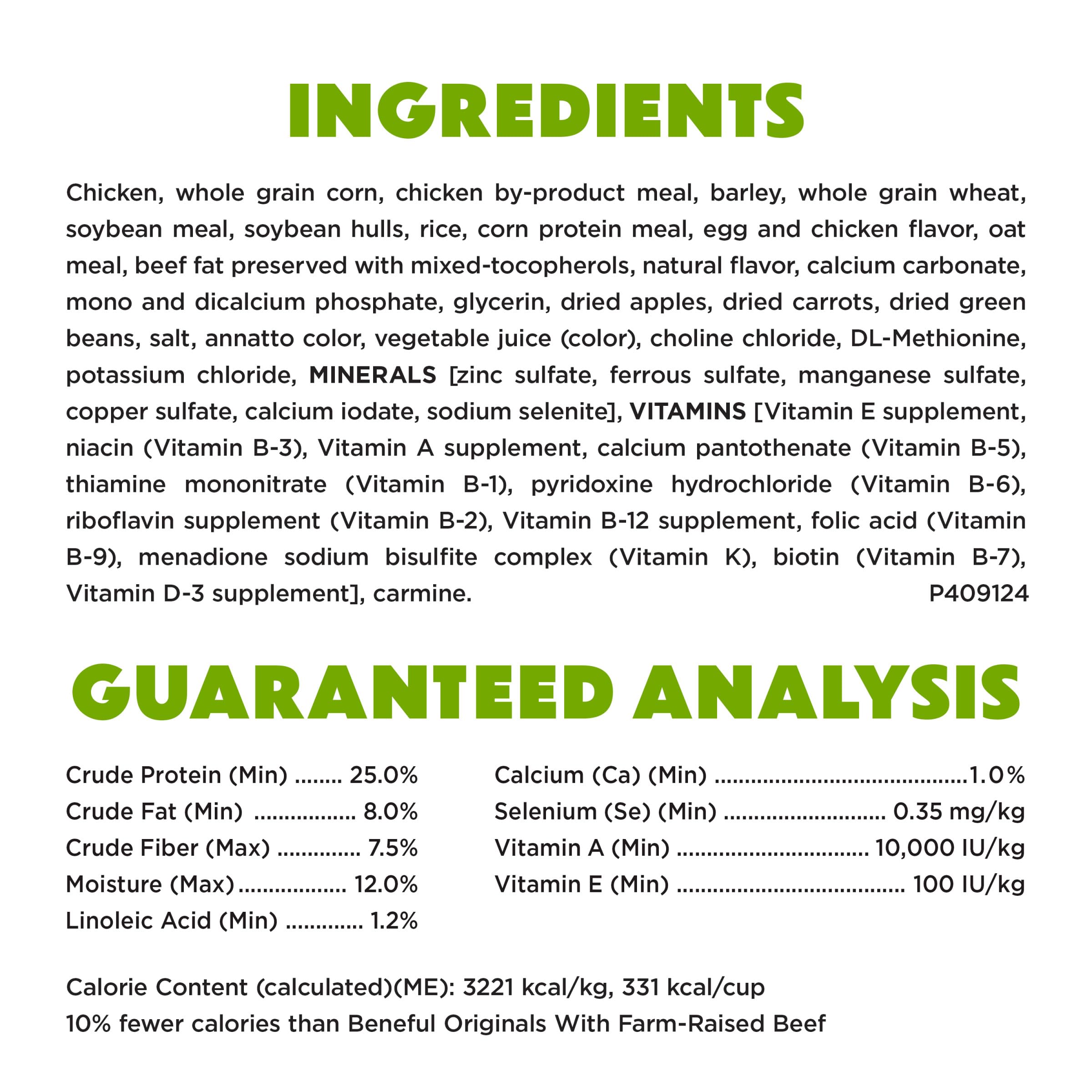 Purina Beneful Healthy Weight with apples, carrots and green beans accents.