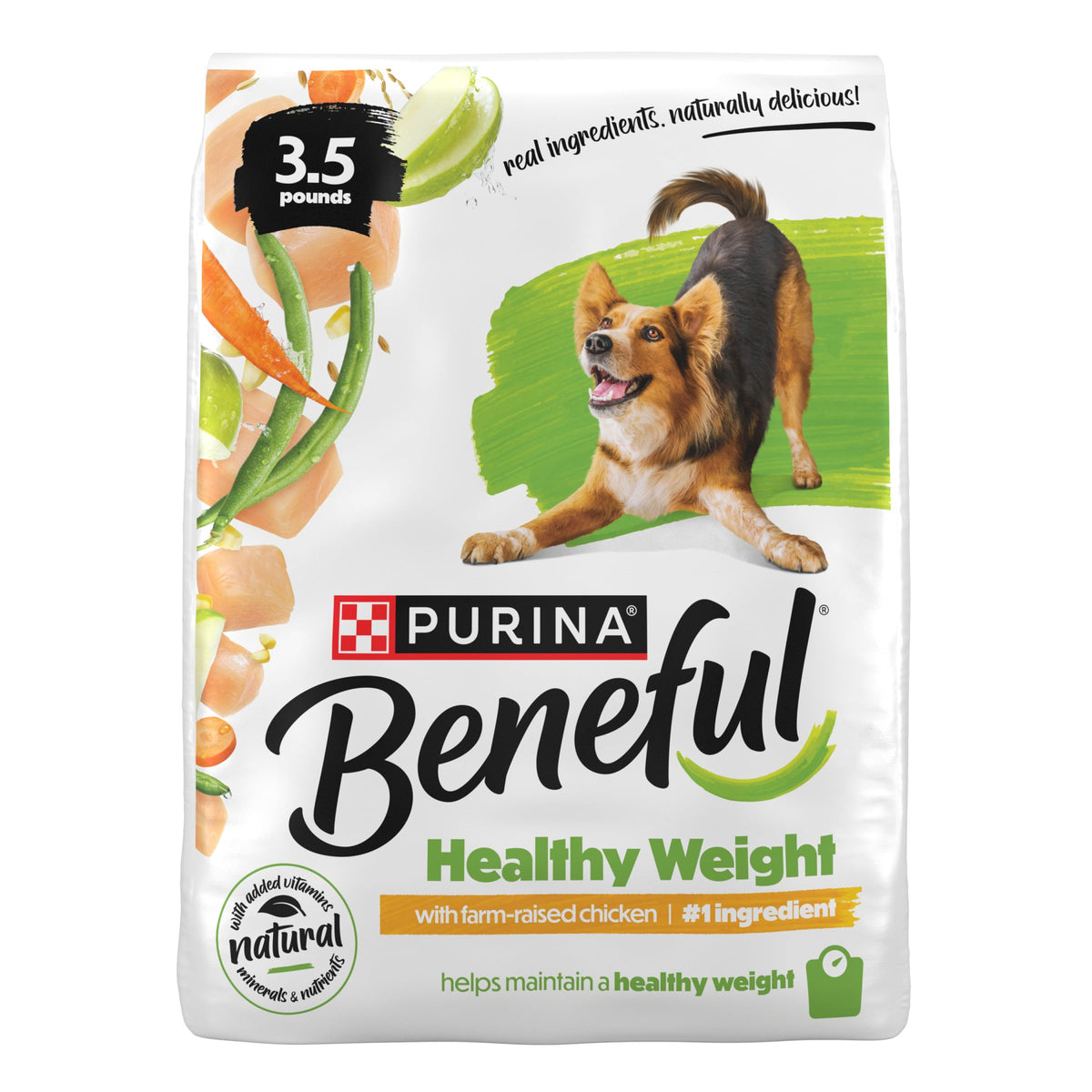 Purina Beneful Healthy Weight bag front view with calorie-smart nutrition.