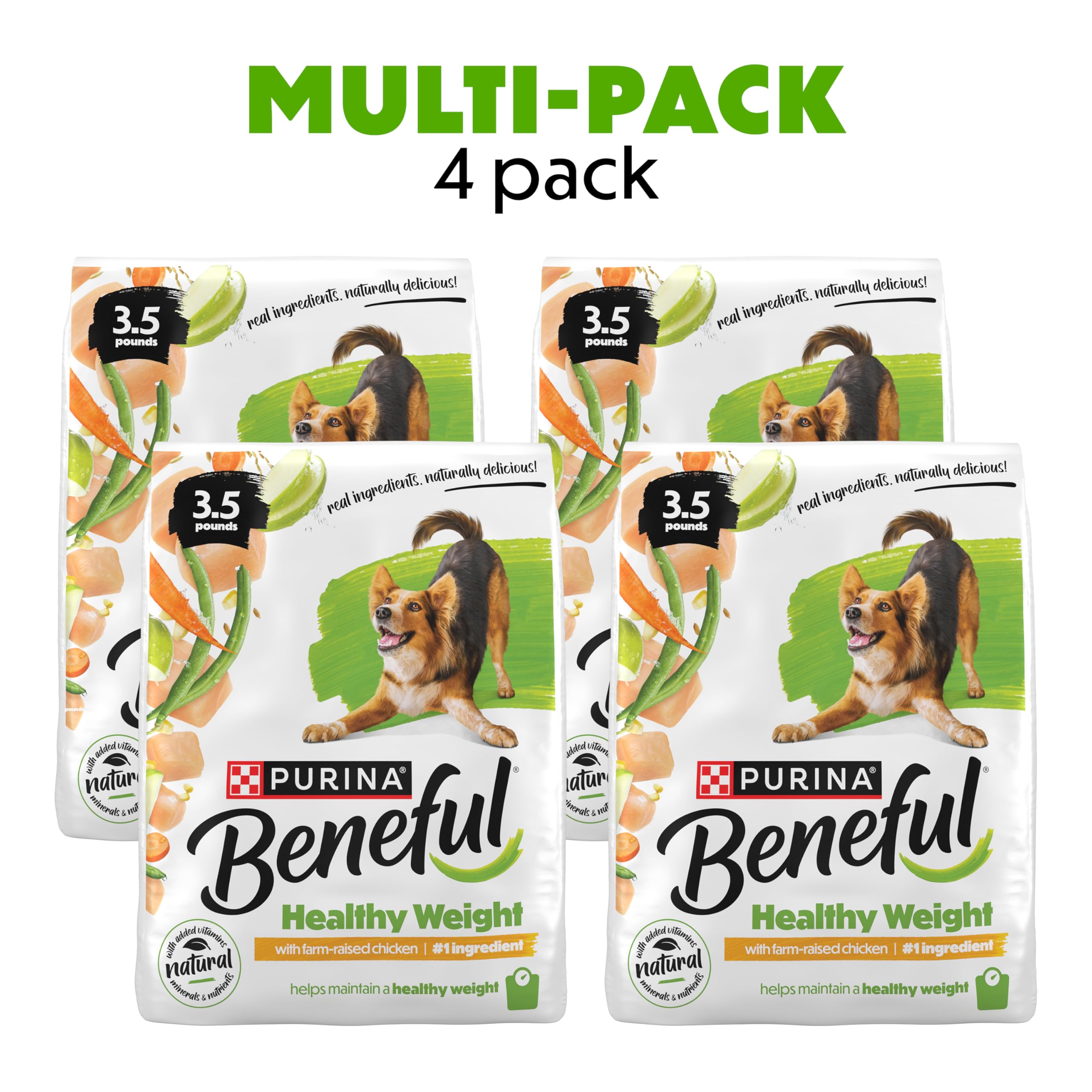 Purina Beneful Healthy Weight label info highlighting natural ingredients.