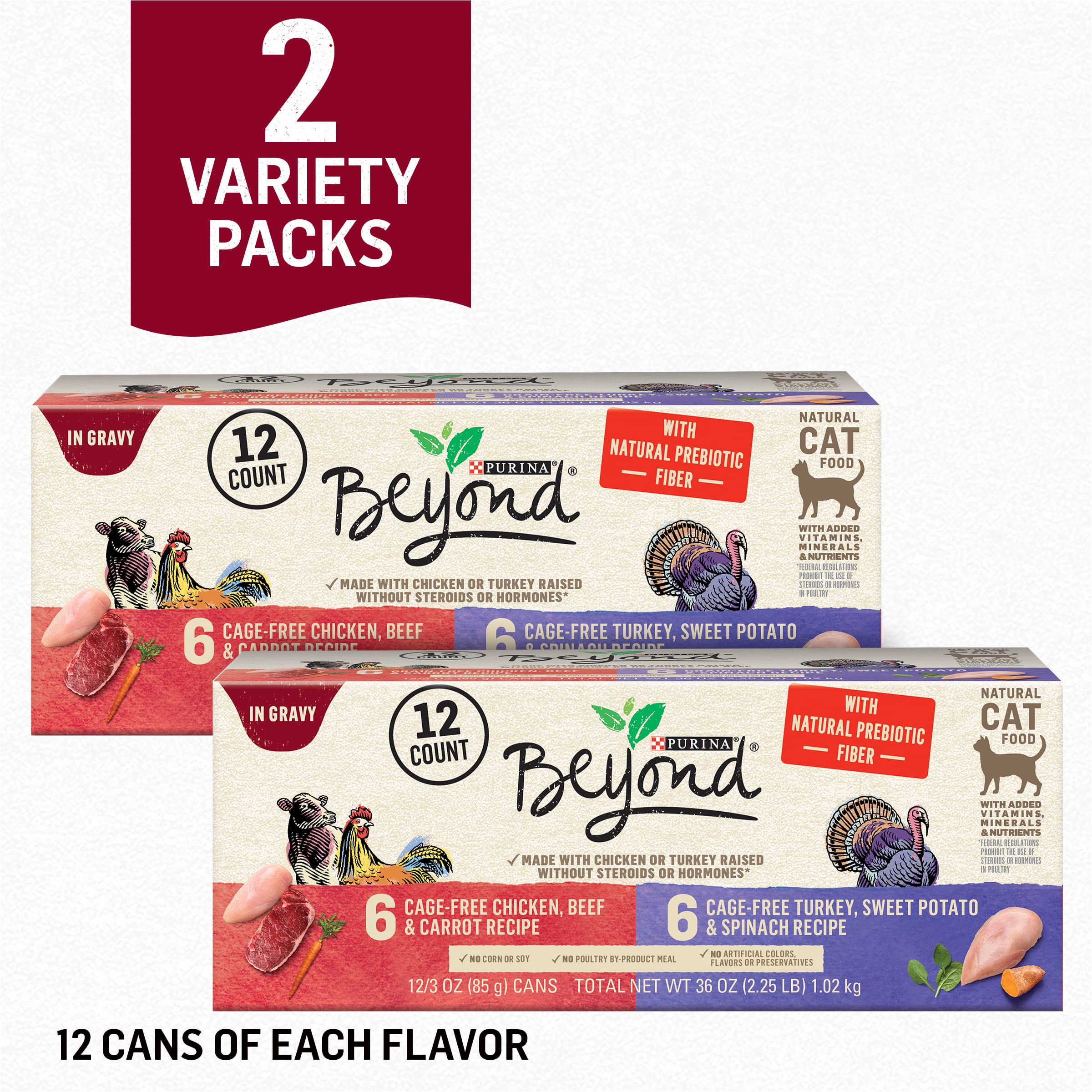 Purina Beyond cage-free chicken label showing real meat source