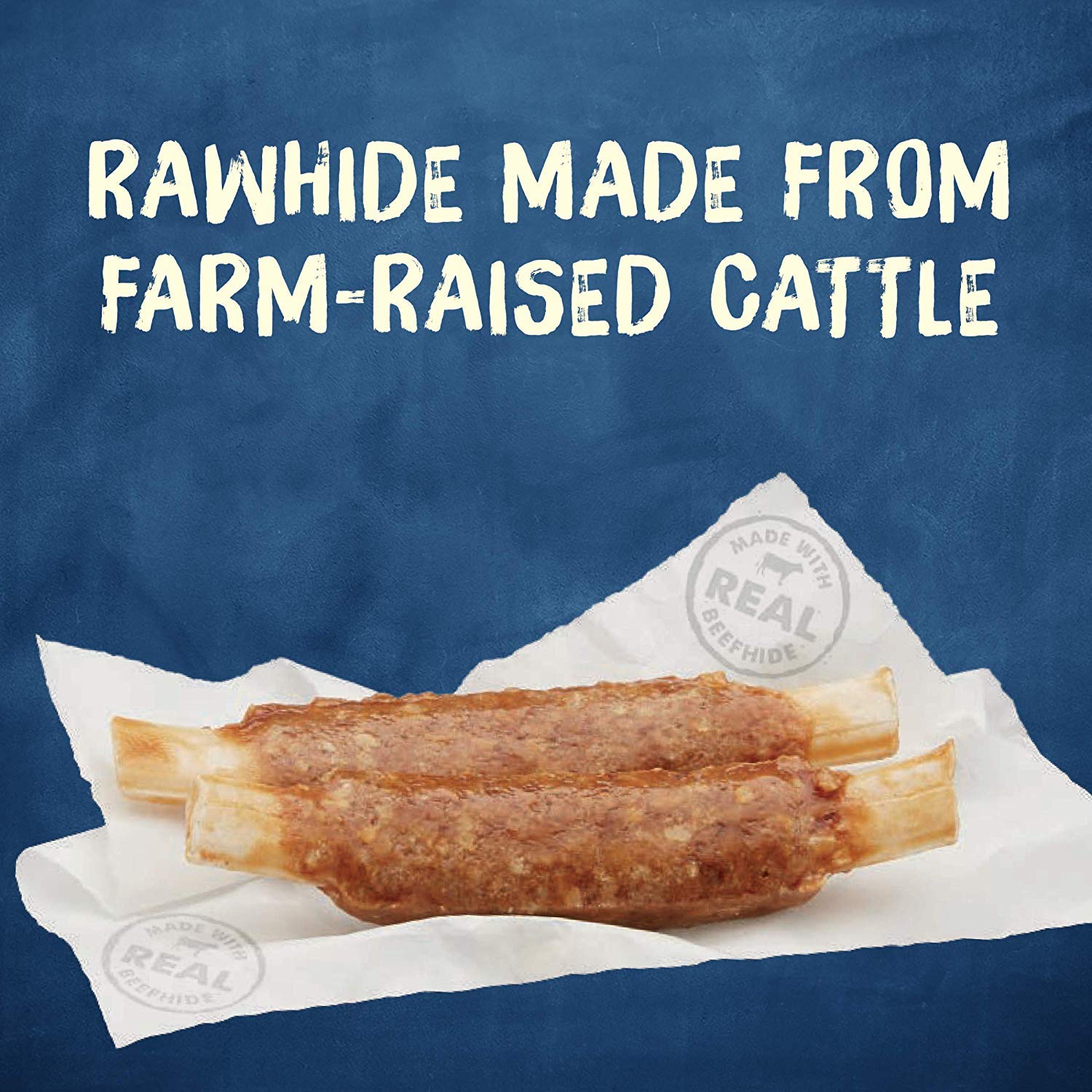 Purina Busy beefhide rib chew close-up, crafted from farm-raised cattle for durability.