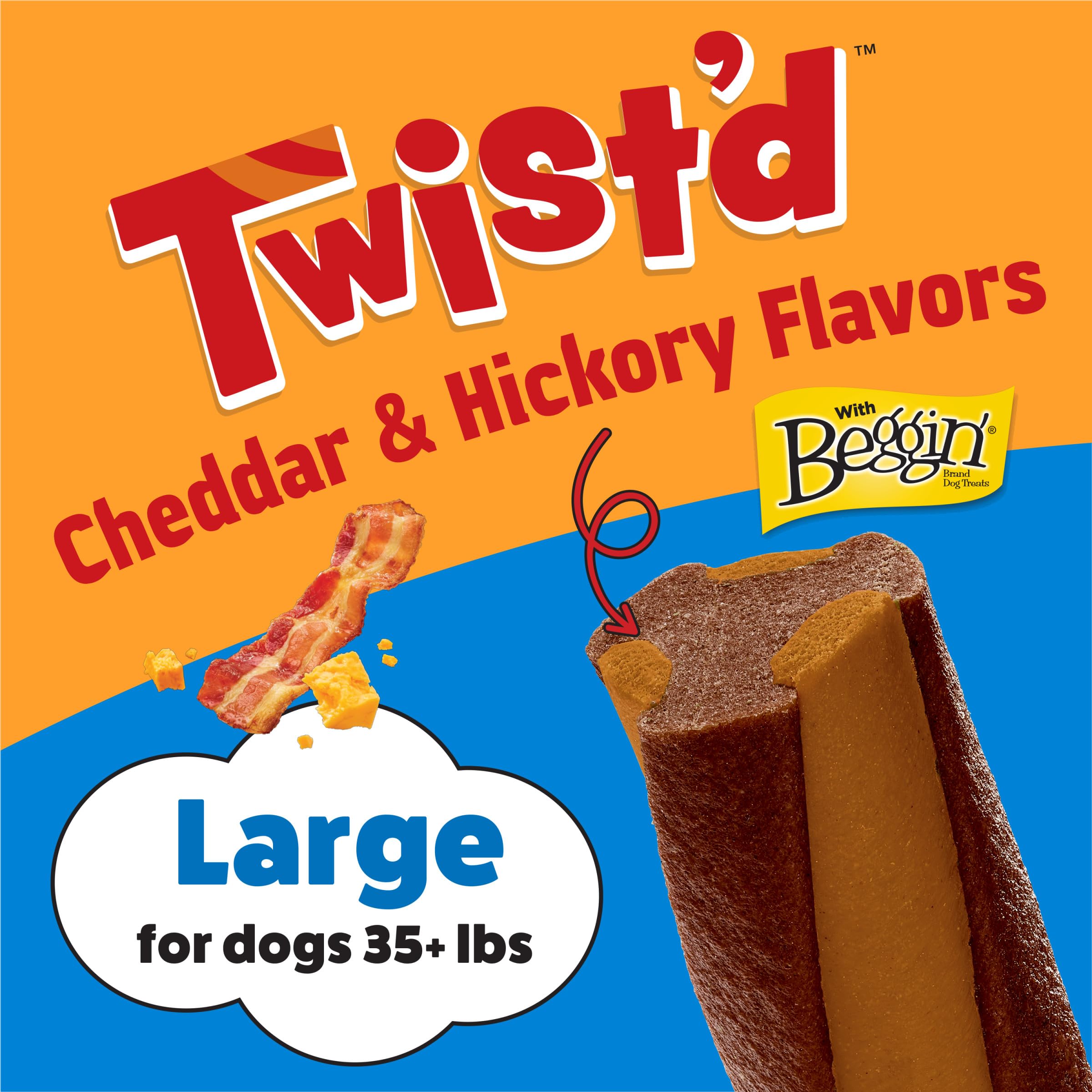 Purina Busy Beggin’ Twist’d bacon-marrow core visible in cross-section.