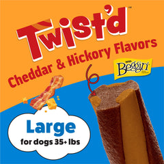 Purina Busy Beggin’ Twist’d bacon-marrow core visible in cross-section.