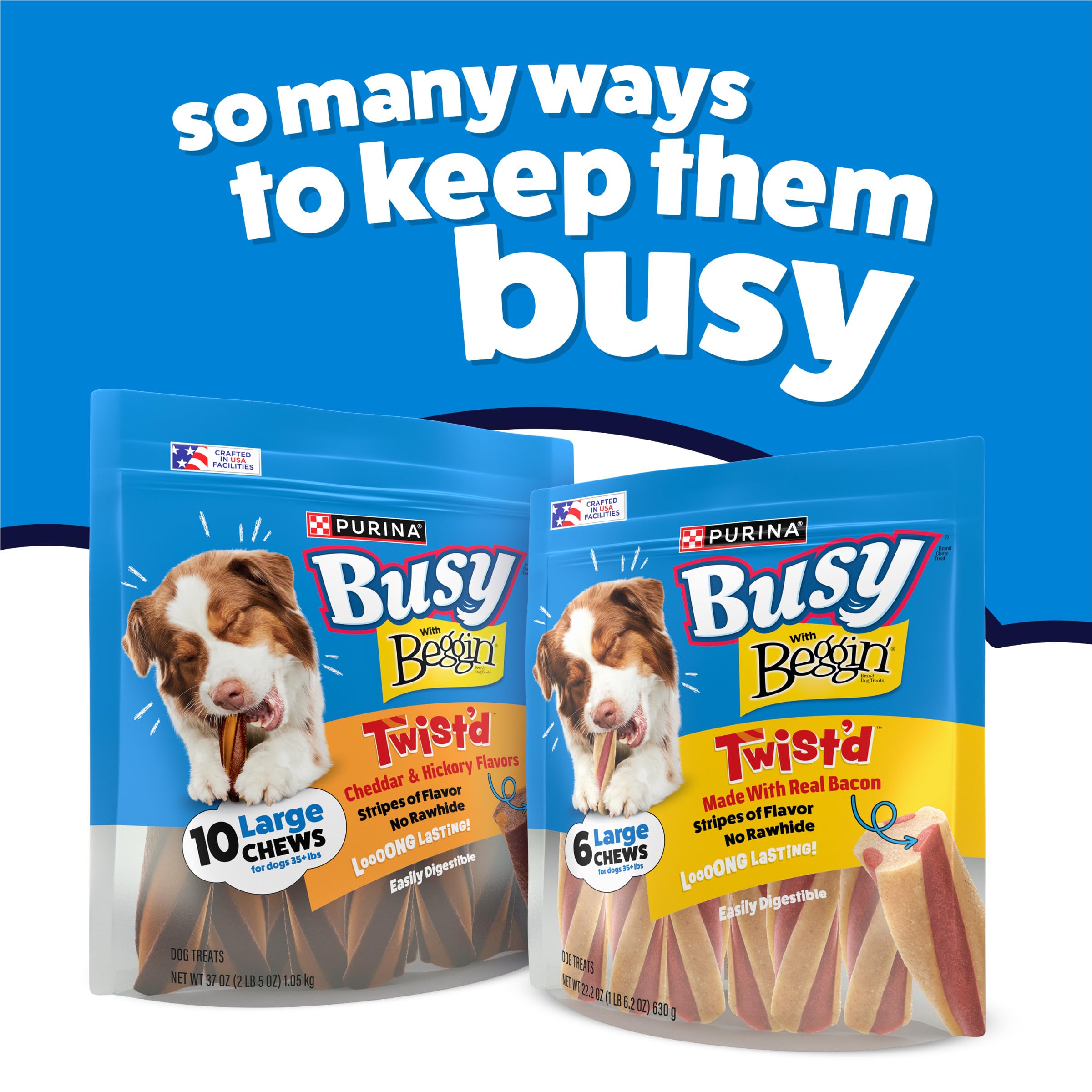 Purina Busy Beggin’ Twist’d cheddar-hickory flavor close-up emphasizes flavor fusion.