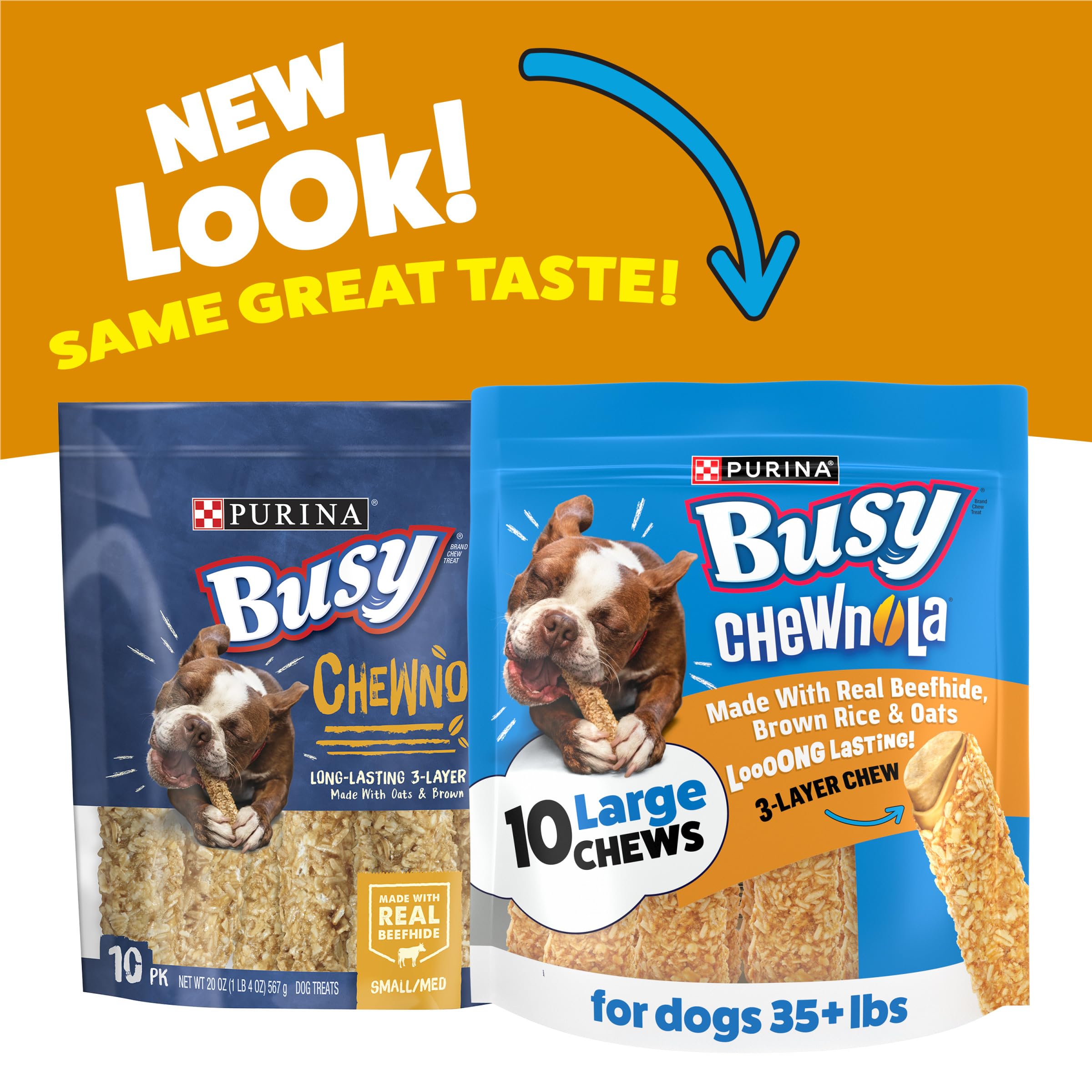 Purina Busy Chewnola outer-layer texture provides satisfying crunch during chewing